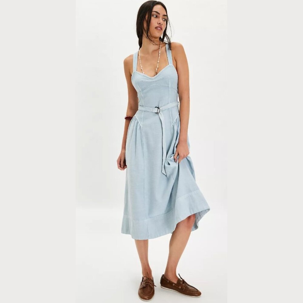 Free People Light Blue Merrick Midi Dress -‎ SZ M - NWT